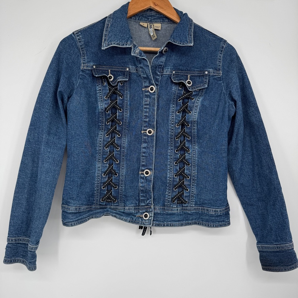 Blue Denim Jacket with Lace-Up Front